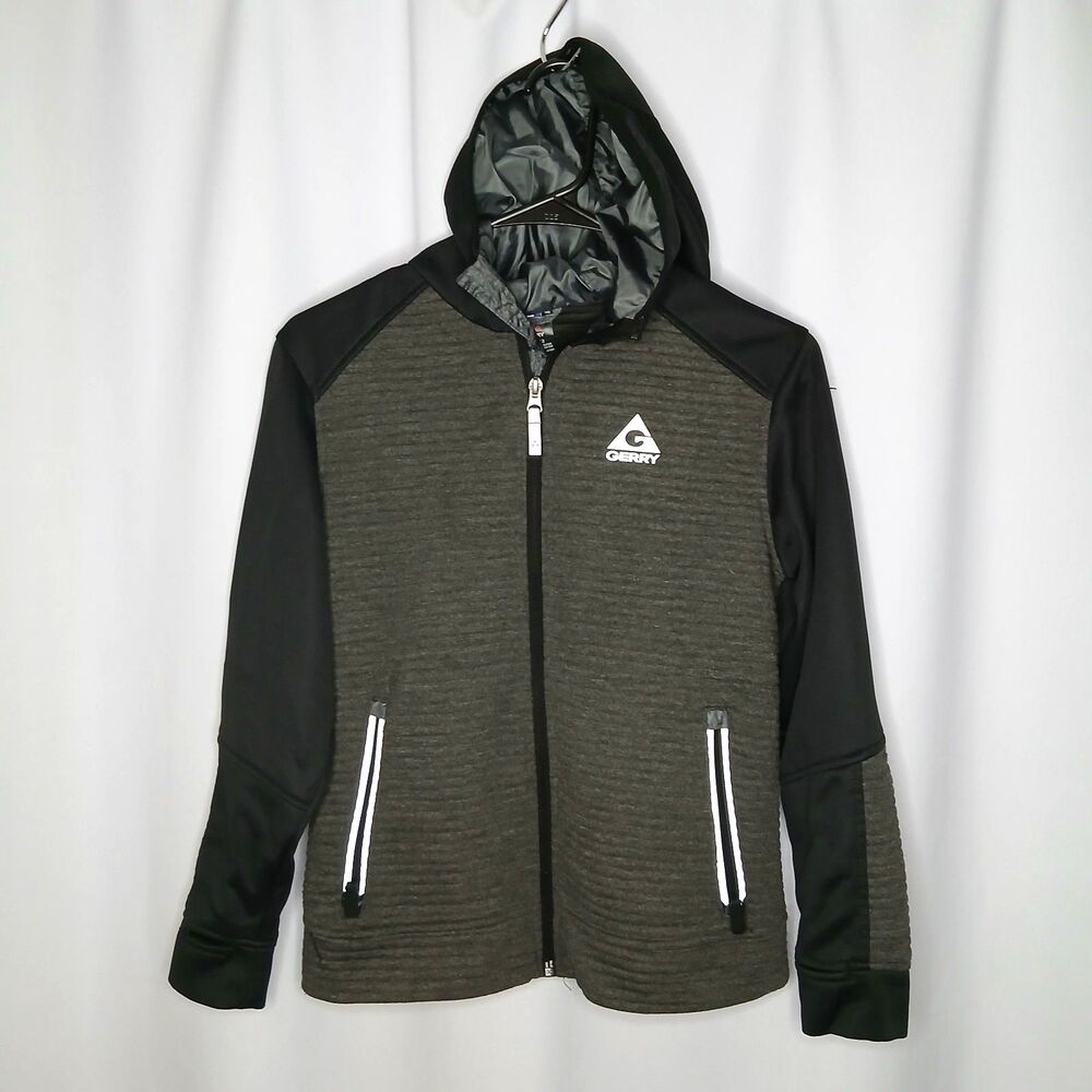 Gerry Full Zip Hoodie Jacket Lined Fleece Hood Ribbed Gray Youth Boys Med 10/12